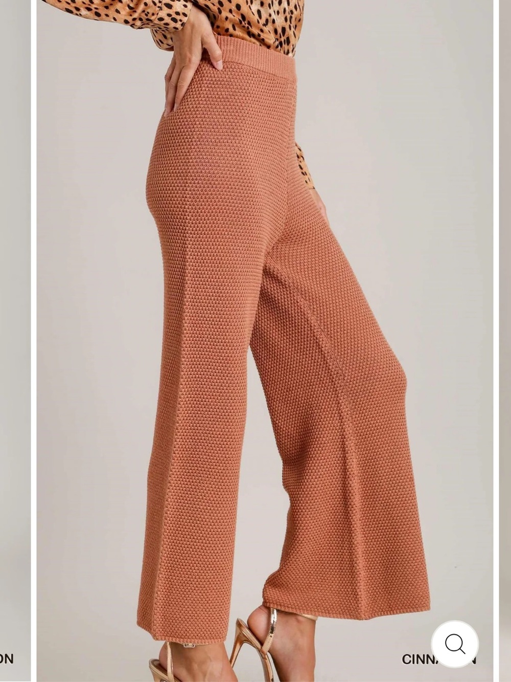 UMGEE size LARGE Cinnamon Textured Knit Wide Leg Pants Cropped Pull-On Boho NEW